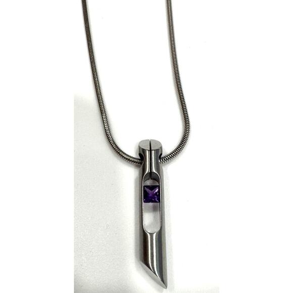 NWOT Humphrey Modern Stainless Steel Amethyst Necklace - Picture 2 of 5